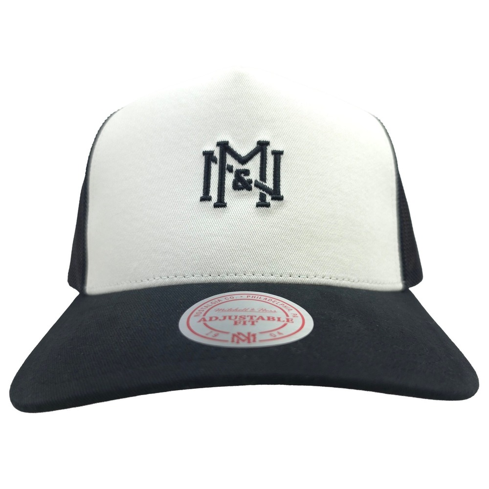 Mitchell & Ness Trucker Hat Cap Brand Embroidery Logo Cream Black Mesh NWT